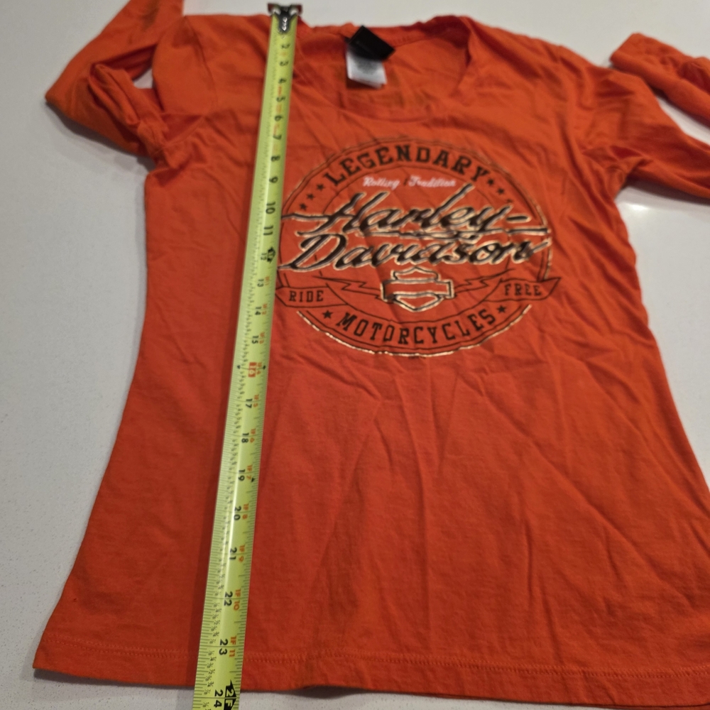 Harley-Davidson Orange Long Sleeve Graphic Shirt Size Medium Banff Canada - Picture 9 of 11